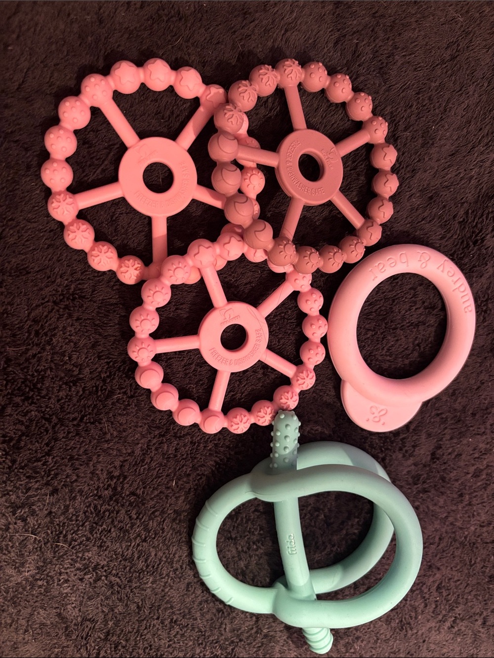 Silicone Teether Ring Set - Pink & Mint Soothing Toys for Babies